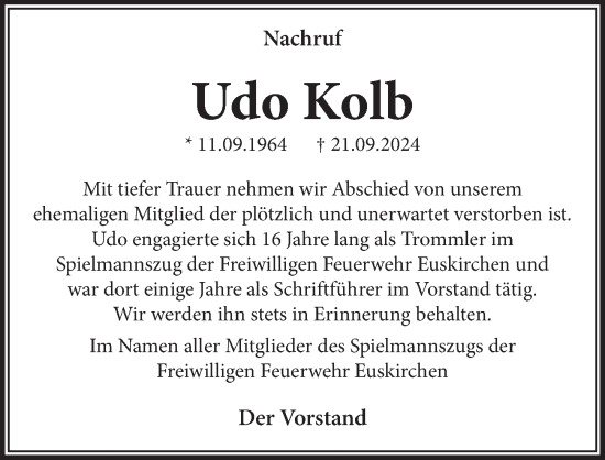 Anzeige von Udo Kolb von  Blickpunkt Euskirchen 