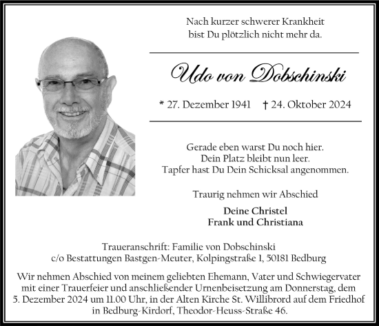 Anzeige von Udo von Dobschinski von  Werbepost 