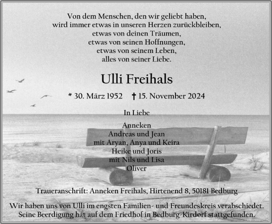 Anzeige von Ulli Freihals von  Werbepost 