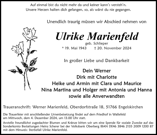 Anzeige von Ulrike Marienfeld von  Anzeigen Echo 