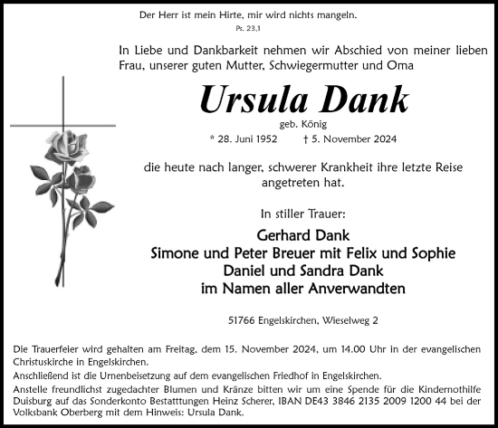 Anzeige von Ursula Dank von  Anzeigen Echo 