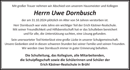 Anzeige von Uwe Dornbusch von  Schlossbote/Werbekurier 