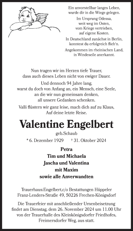 Anzeige von Valentine Engelbert von  Wochenende 