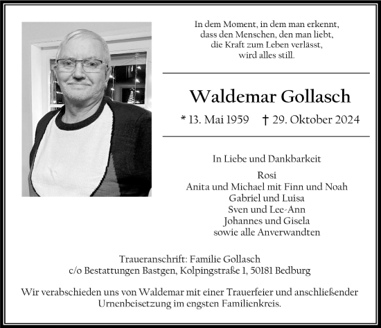 Anzeige von Waldemar Gollasch von  Werbepost 