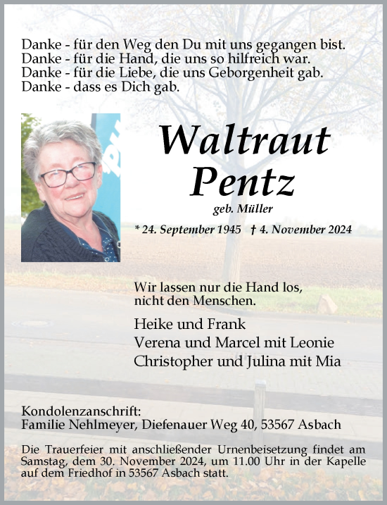 Anzeige von Waltraut Pentz von  Lokale Informationen 