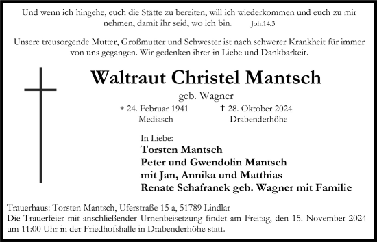 Anzeige von Waltraut Christel Mantsch von  Anzeigen Echo 