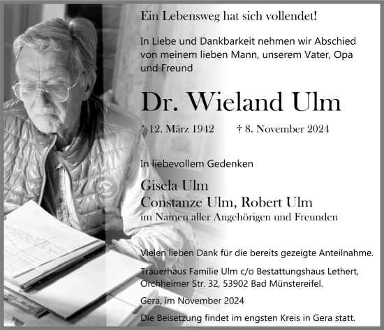 Anzeige von Wieland Ulm von  Blickpunkt Euskirchen 