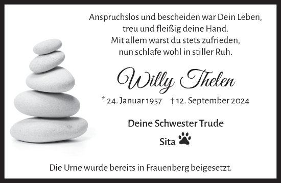 Anzeige von Willy Thelen von  Blickpunkt Euskirchen 