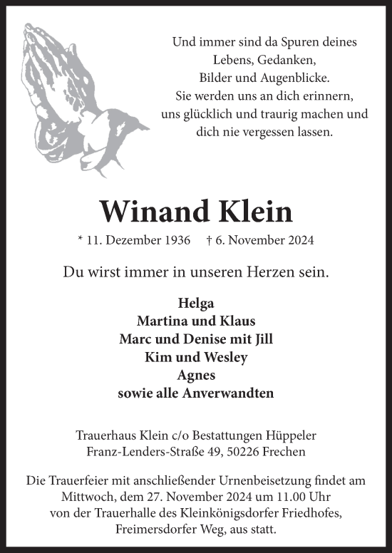 Anzeige von Winand Klein von  Wochenende 