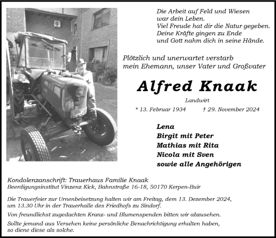 Anzeige von Alfred Knaak von  Werbepost 