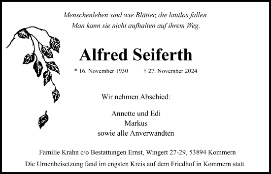 Anzeige von Alfred Seiferth von  Blickpunkt Euskirchen 