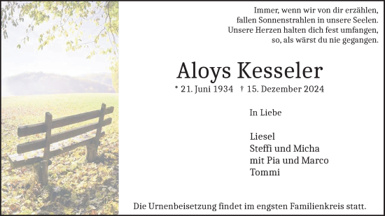 Anzeige von Aloys Kesseler von Kölner Stadt-Anzeiger / Kölnische Rundschau / Express