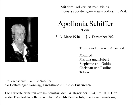 Anzeige von Apollonia Schiffer von  Blickpunkt Euskirchen 