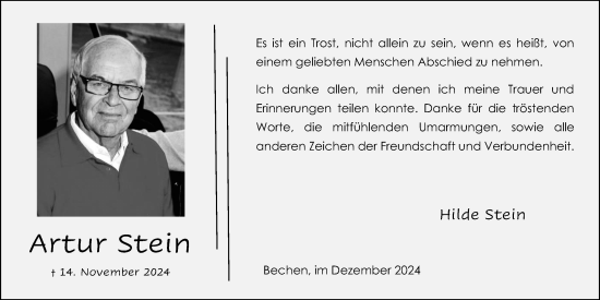 Anzeige von Artur Stein von Kölner Stadt-Anzeiger / Kölnische Rundschau / Express