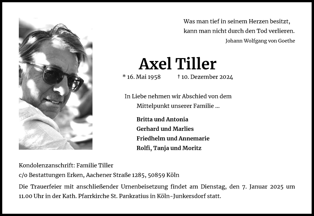  Traueranzeige für Axel Tiller vom 21.12.2024 aus Kölner Stadt-Anzeiger / Kölnische Rundschau / Express