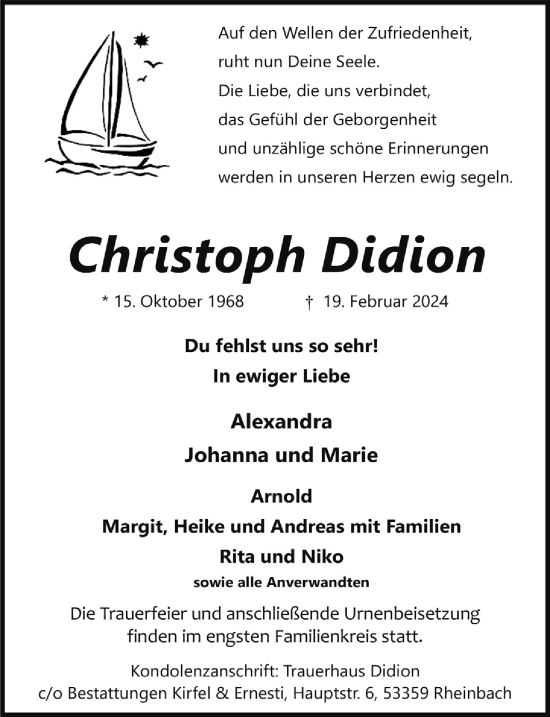 Anzeige von Christoph Didion von  Schaufenster/Blickpunkt 
