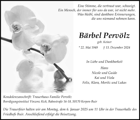 Anzeige von Bärbel Pervölz von  Werbepost 