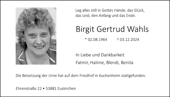 Anzeige von Birgit Gertrud Wahls von  Blickpunkt Euskirchen 