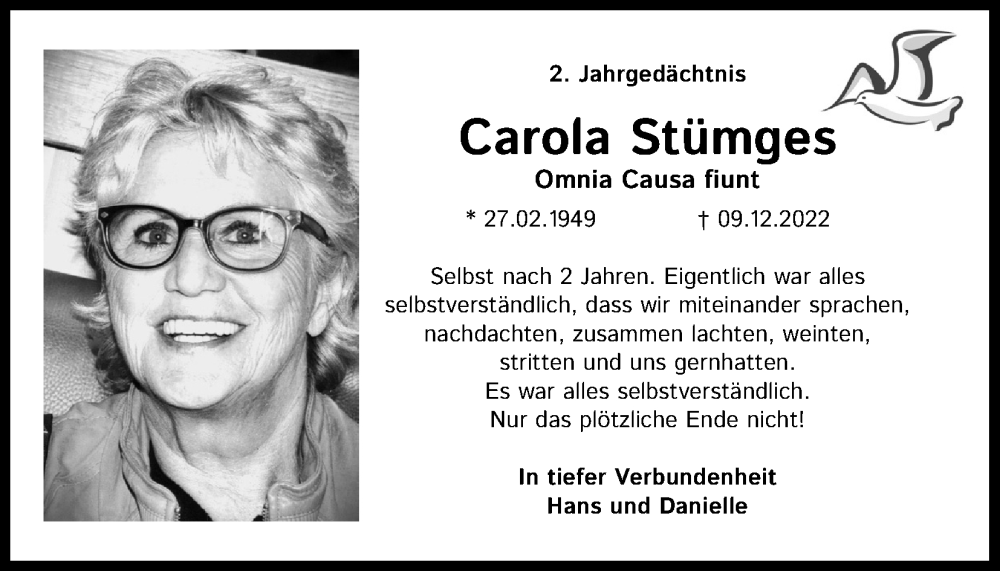  Traueranzeige für Carola Stümges vom 07.12.2024 aus Kölner Stadt-Anzeiger / Kölnische Rundschau / Express
