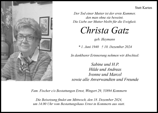Anzeige von Christa Gatz von  Blickpunkt Euskirchen 