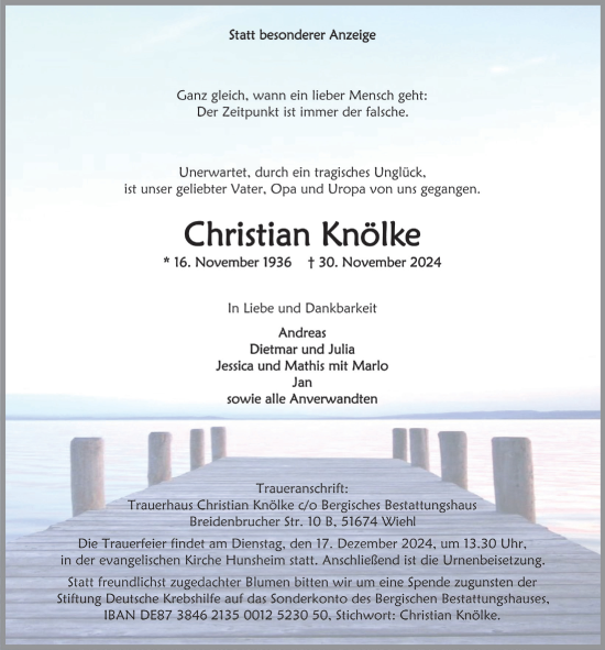 Anzeige von Christian Knölke von  Anzeigen Echo 