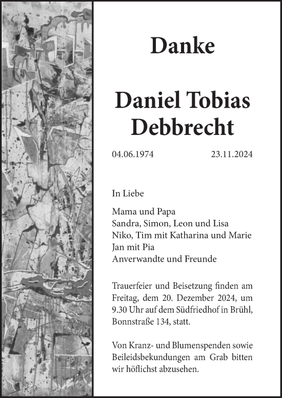 Anzeige von Daniel Tobias Debbrecht von  Schlossbote/Werbekurier 