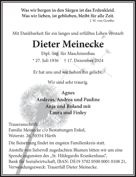 Anzeige von Dieter Meinecke von  Wochenende 