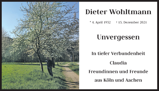 Anzeige von Dieter Wohltmann von Kölner Stadt-Anzeiger / Kölnische Rundschau / Express