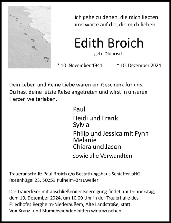 Anzeige von Edith Broich von  Werbepost 