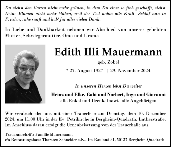 Anzeige von Edith Illi Mauermann von  Werbepost 