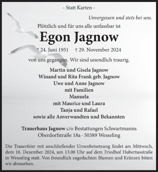 Anzeige von Egon Jagnow von  Schlossbote/Werbekurier 