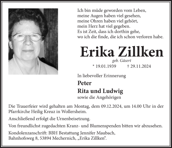 Anzeige von Erika Zinken von  Blickpunkt Euskirchen 