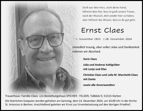 Anzeige von Ernst Claes von Kölner Stadt-Anzeiger / Kölnische Rundschau / Express