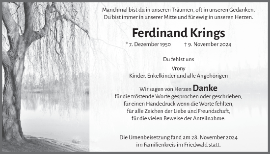 Anzeige von Ferdinand Krings von  Blickpunkt Euskirchen 