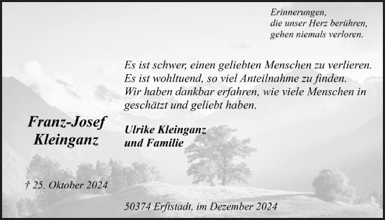 Anzeige von Franz-Josef Kleinganz von  Werbepost 