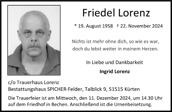 Anzeige von Friedel Lorenz von  Bergisches Handelsblatt 