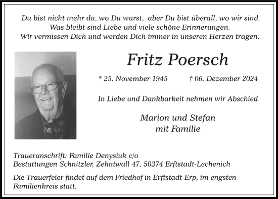 Anzeige von Fritz Poersch von  Werbepost 
