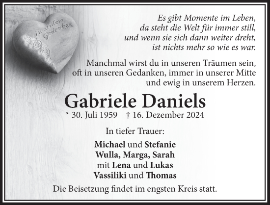 Anzeige von Gabriele Daniels von  Schlossbote/Werbekurier 