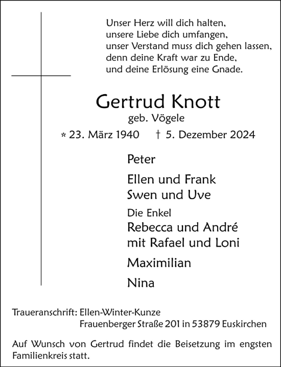 Anzeige von Gertrud Knott von  Schaufenster/Blickpunkt 