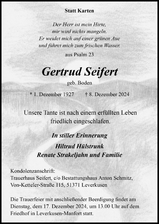 Anzeige von Gertrud Seifert von  Lokale Informationen 