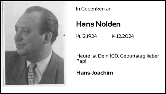 Anzeige von Hans Nolden von Kölner Stadt-Anzeiger / Kölnische Rundschau / Express