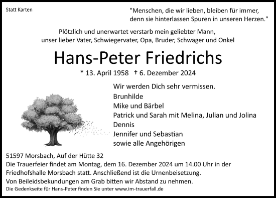 Anzeige von Hans-Peter Friedrichs von  Lokalanzeiger 