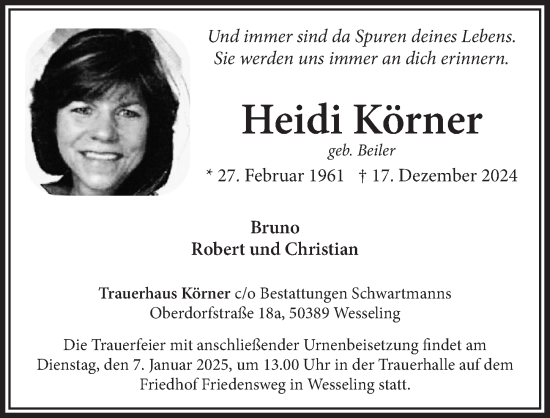 Anzeige von Heidi Körner von  Schlossbote/Werbekurier 