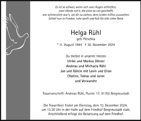 Anzeige von Helga Rühl von  Anzeigen Echo 