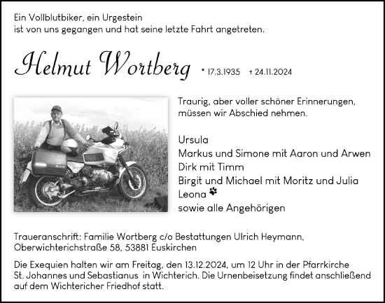 Anzeige von Helmut Wortberg von  Blickpunkt Euskirchen 