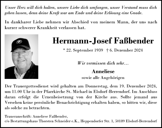 Anzeige von Hermann-Josef Faßbender von  Werbepost 