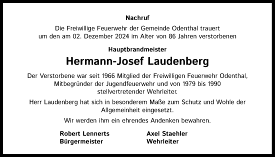 Anzeige von Hermann-Josef Laudenberg von Kölner Stadt-Anzeiger / Kölnische Rundschau / Express