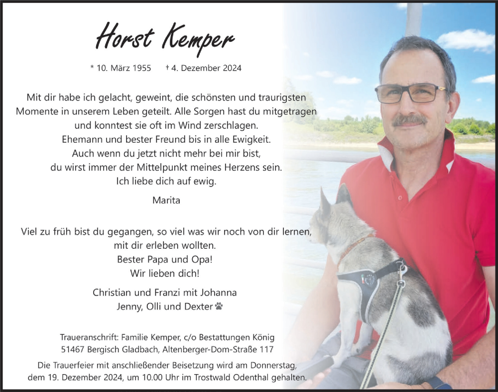  Traueranzeige für Horst Kemper vom 13.12.2024 aus  Bergisches Handelsblatt 
