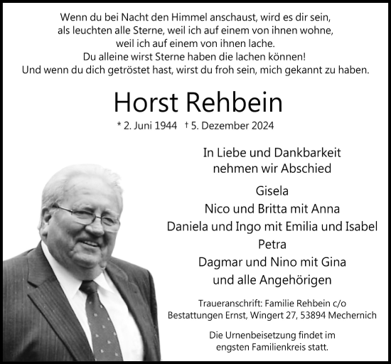 Anzeige von Horst Rehbein von  Blickpunkt Euskirchen 