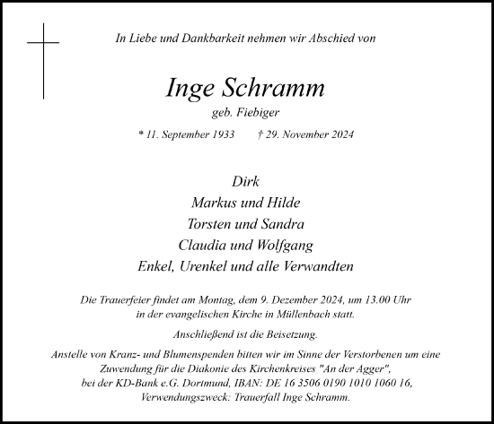 Anzeige von Inge Schramm von  Anzeigen Echo 